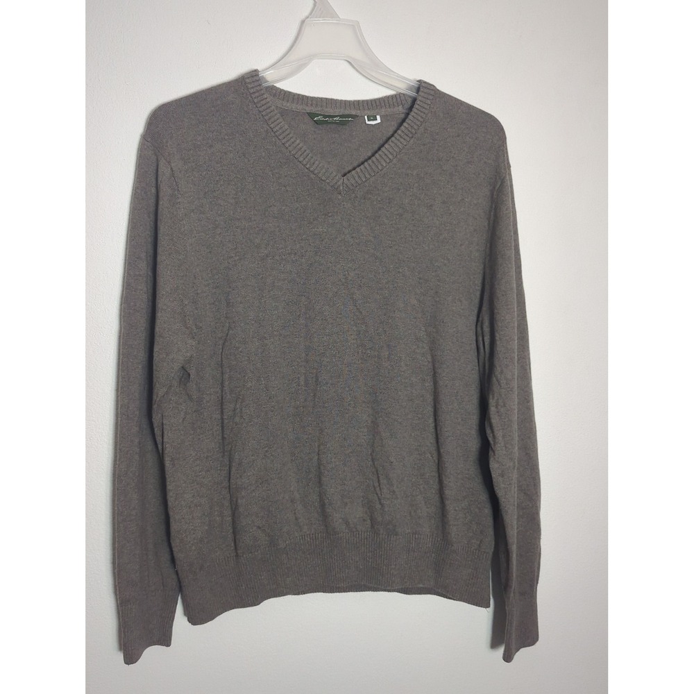 Eddie Bauer Mens Sweater XL Brown Cotton Cashmere V-Neck Quiet Luxury Neutral
